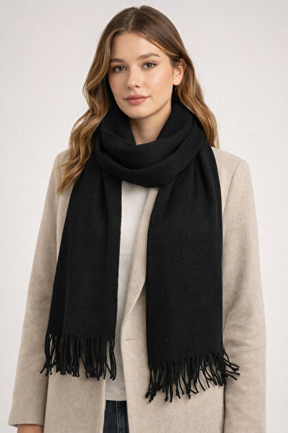 Women's Unisex Black Knitwear Knitted Scarf Kaşkol