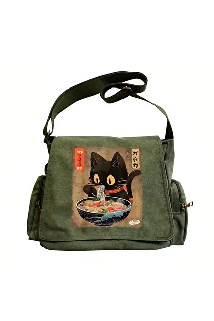 Harajuku Sushi Printed Unisex Green Messenger Bag