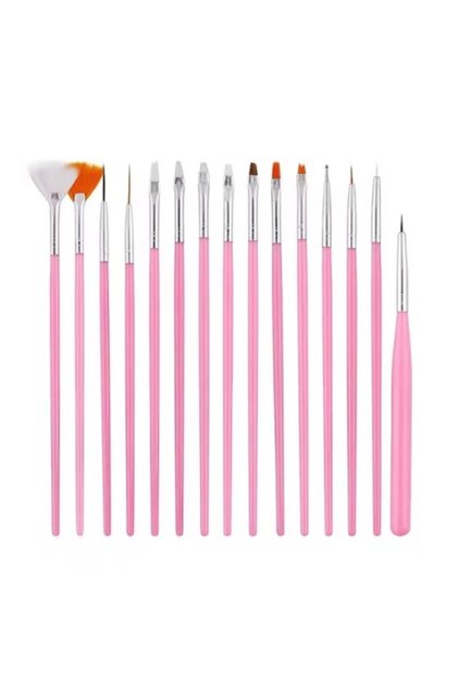 Set de 15 pensule roz pentru unghii