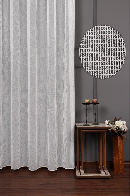 Natural Linen Fi̇le Tulle Sik Pi̇le-White