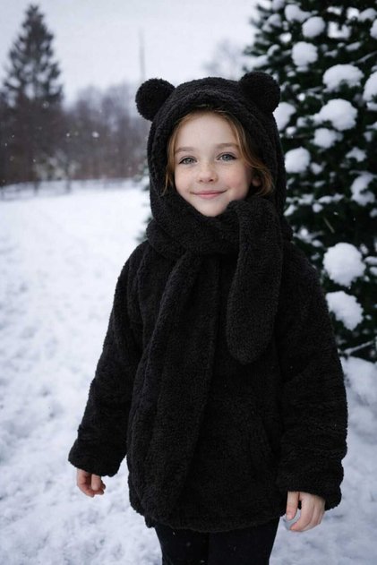 Children's Plush Scarf Beanie Hooded Welsoft Fleece Neck Collar