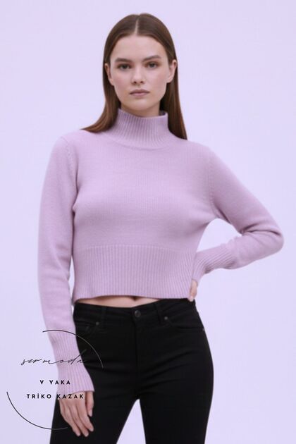 Women's Sweater - Turtleneck Knitwear High-Necked Women's Sweater 630 Lilac