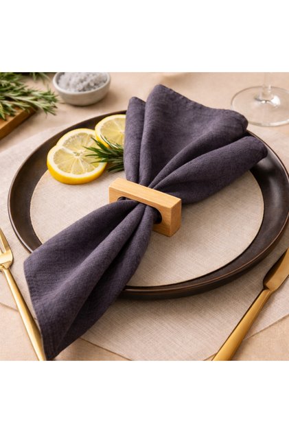 Rectangular (Set of 2) Beech Wood Napkin Rings – Natural Handmade Stylish Tableware Accessory