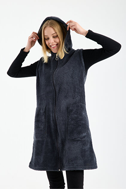 Anthracite Color Zippered Fleece Vest
