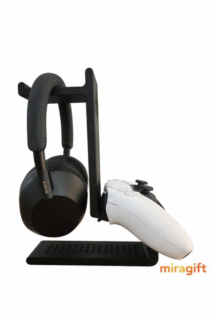 2’si 1 Arada Gamer Kulaklık Standı ve Kol Tutucu Xbox Playtation Uyumlu Gamepad / Kol Tutucu ve Kulaklık Standı Dekoratif 23 Cm Siyah