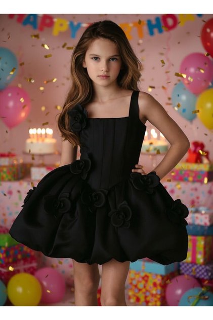 Girls Square Collar Balloon Dress