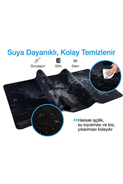 Zyga Büyük Boy XL 90x40 Mouse Pad Dünya Haritası Desenli Oyuncu