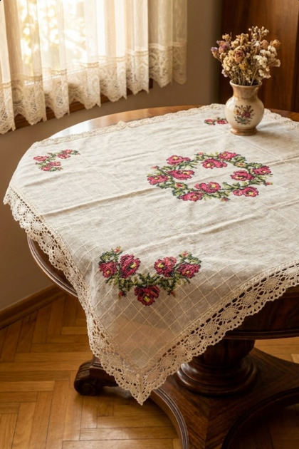 Morlay Handmade | Cross-Stitch Embroidered Guipure Tablecloth