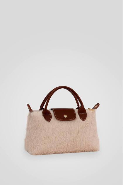 Women's Cream Plush Tote Mini Hand and Crossbody Bag
