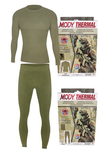 Military Khaki Color Stretch Fabric Thermal Underwear Set Suitable for Men's Outdoor Sports