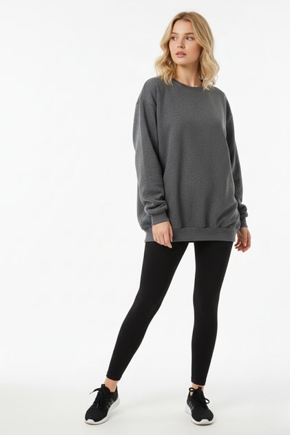 Unprinted Basic Oversized Crew Neck Fleece-Lined Unisex Comfortable Fit Sweatshirt
