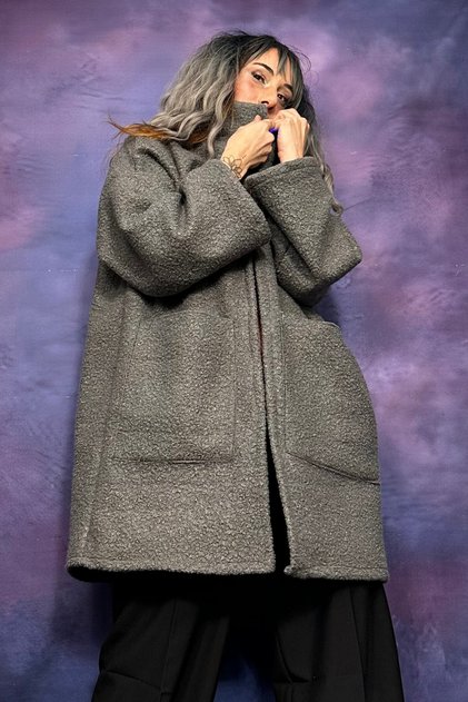 CARDIGAN / JACHETĂ CU GĂRĂ ÎN PIELE CU BUCĂȚI