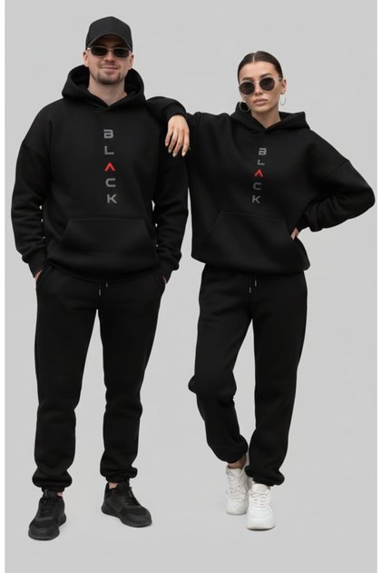 Dear Lover'Black' Printed Tracksuit Set (2 Sets of 4 Pieces) Oversized Tracksuit