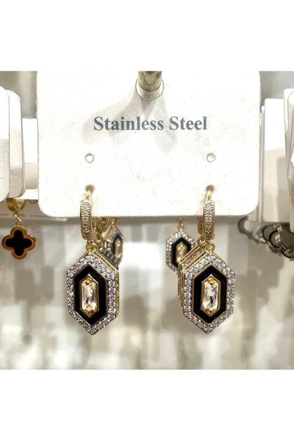 Stainless Steel Black Zircon Stone Steel Earrings