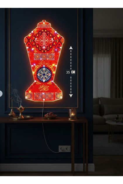 فانوس رمضان LED احمر مقاس 35 سم يعمل بالكهرباء باضاءة متحركة بعدة اوضاع