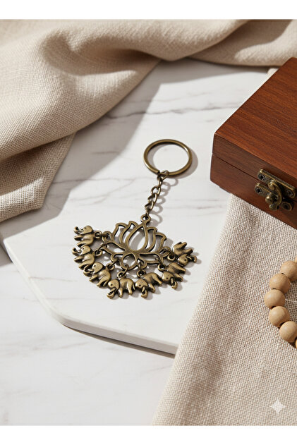 7 Elephant and Lotus Flower Manifestation Keychain Intention and Luck Talisman Feng Shui Energy Symbol