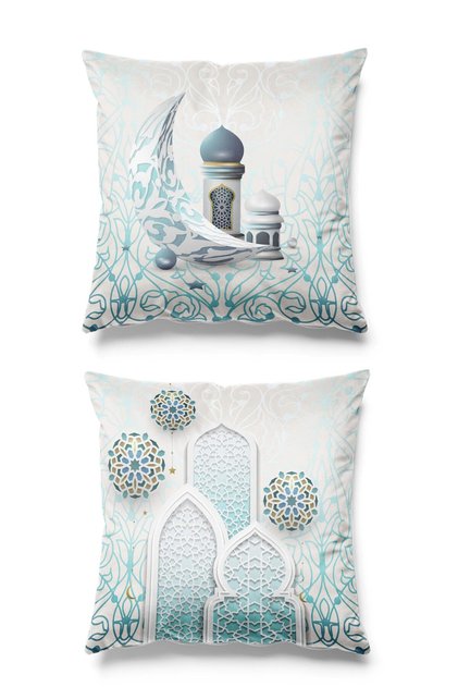 Double Sided Printed Set of 2 Suede Throw Pillow Covers - Ramazan Onyx - Ramadan Kareem