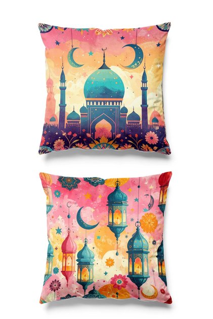 Double Sided Printed Set of 2 Suede Throw Pillow Covers - Ramazan Pink - Ramadan Kareem