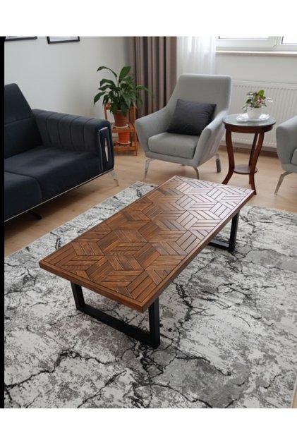 3D Geometrik Marküteri Orta Sehpa - ceviz renk Ahşap Modern Ofis ve Ev Sehpası