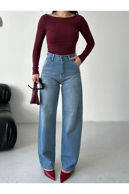 Women's Light Blue Baggy Loose, Wide Leg Trousers Denim Pants Jeans
