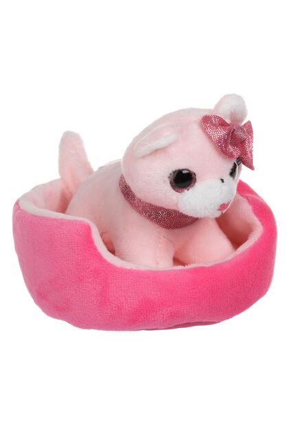 Pisica de Plus Mini Roz cu Pat Roz 6x14x10cm