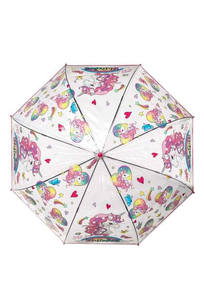 Umbrela de Ploaie Baston Manuala Fucsia Transparenta Unicorn pentru Copii 82cm