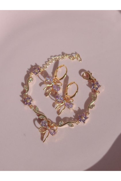 Ribbon Garden Bracelet, Earring Set Lilac