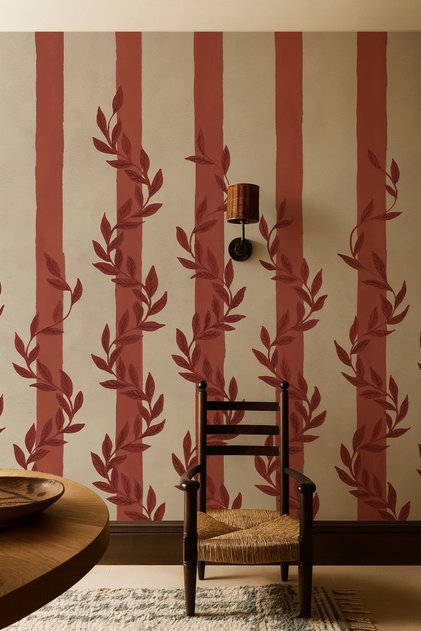 Floroma – Burgundy Leaf Patterned Striped Self-Adhesive Wallpaper