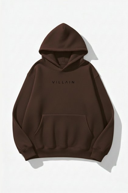 سويت شيرت هوديي ذو ملمس ناعم للجنسين من Villain مطبوع Design قصة فضفاضة 3 Thread