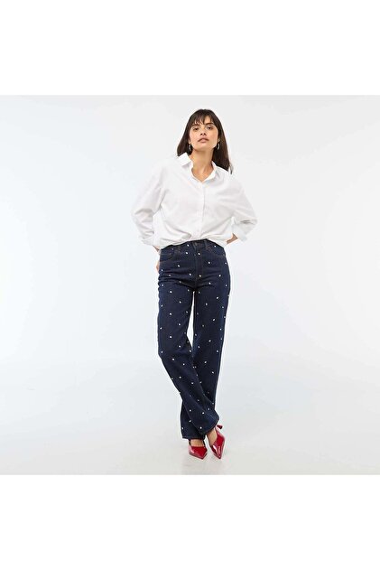 Regular Cotton Jean with All-Over Embroidery BLUE