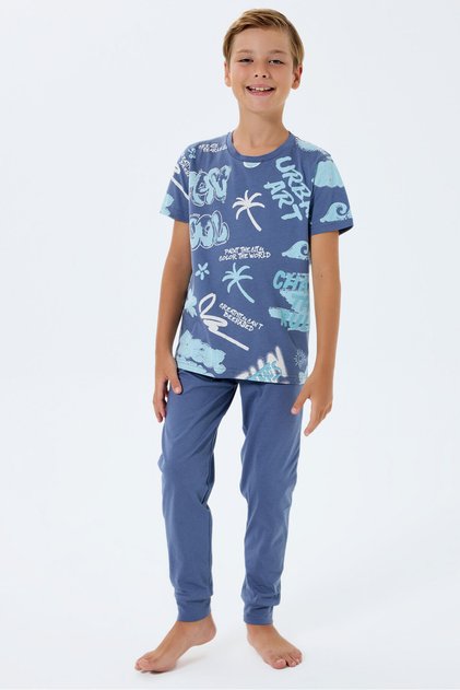 Boy's Navy Blue Pajama Suit