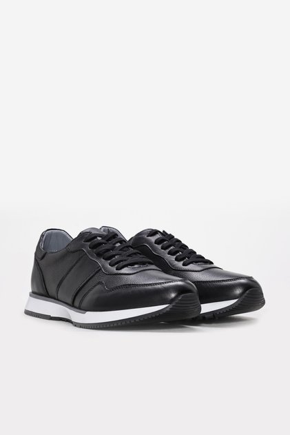 Black Inside and Outside Genuine Leather Thermo Sole Lace-Up Men's Sports Shoes Tg0924113111400