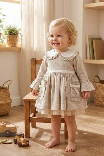 Peter Pan collar Stylish Special Occasion Baby Girl Dress with Pocket Detail