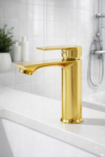 Gold Kare Mars Lavabo Bataryası Aç Kapa Musluk 5 Yıl Garantili