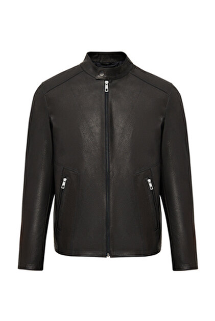 Derimod Muller-X (Plus) Erkek Siyah Deri Ceket 24WGE65611M