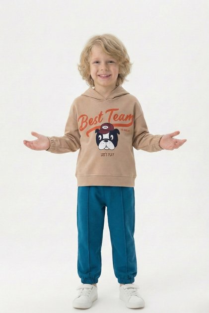 Boy's Suit Hooded Printed Cotton Tracksuit Set
