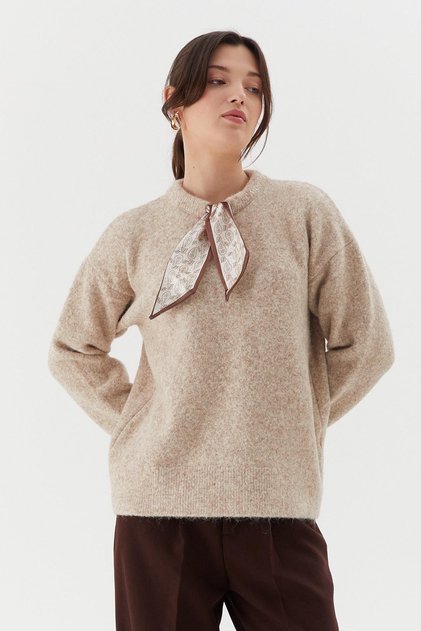 Scarf Collar Soft Sweater Tas
