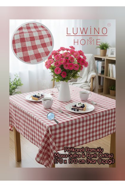 Tablecloth Cotton Gingham 170 X 170 Cm, Picnic Cloth, Table Cover, Party Cloth