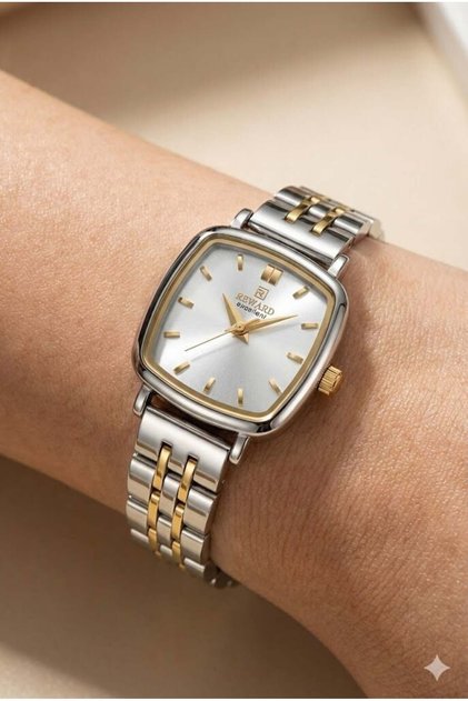 Women's Wristwatch | 24mm Steel Case, Silver - Gold Color Band, Mineral Glass