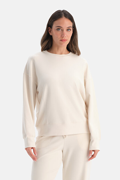 Ecru Seam Detail Crew Neck Sweatshirt