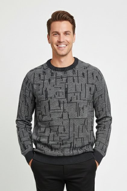Men's Crew Neck Patterned Soft Sweater