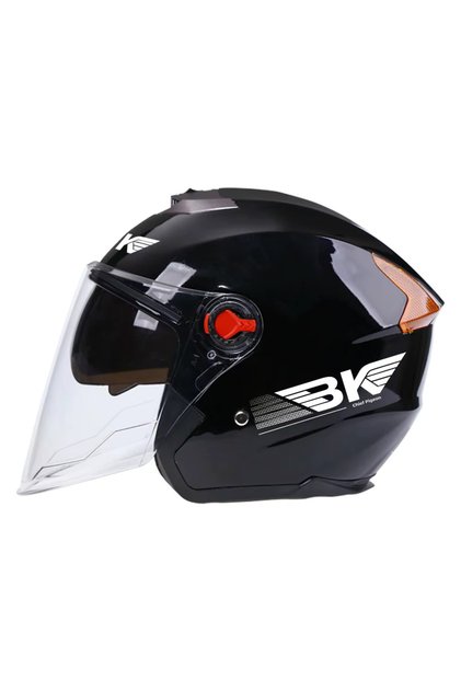 Cască BK pentru motocicletă/scuter, vizieră dublă, protecție UV, mărime universală 54-59 cm, negru lucios