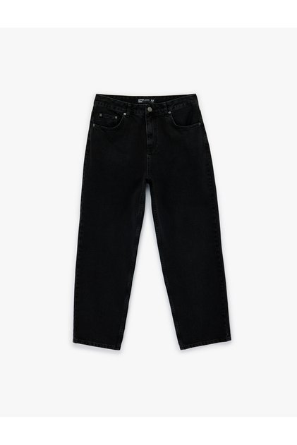 Regular Waist Oversize Cotton Baggy Jean Trousers with Pockets