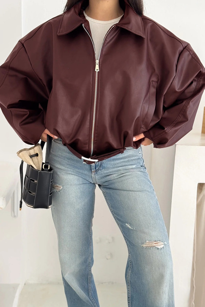 New Season Bomber Oversize Women's Leather Jacket