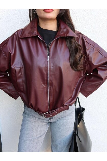 New Season Bomber Oversize Women's Leather Jacket