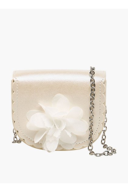 Floral Applique Crossbody Bag with Chain Strap - H 10 x W 12 cms