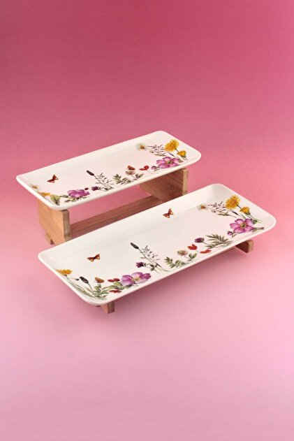 Meadow Porcelain Two-Tiered Serving Tray