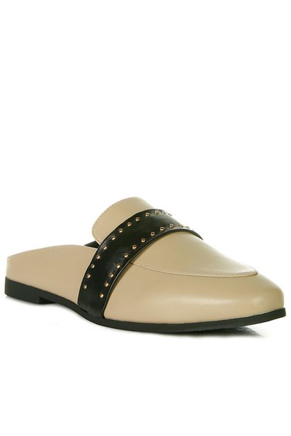 Women Faux Leather Studded Detail Mules in Taupe