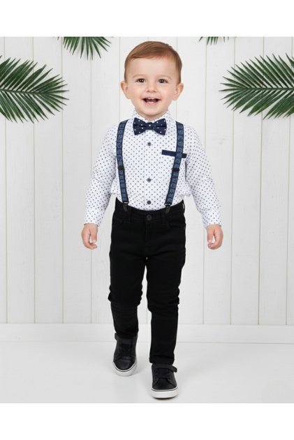 Boy's Bow Tie Shirt Linen Trousers Hanging Holiday Bottom Top Children's Set