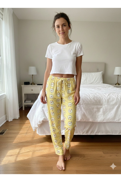 Süet Sarı Civciv Desenli Pijama Altı